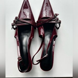 Patent Slingback Flats in Burgundy
